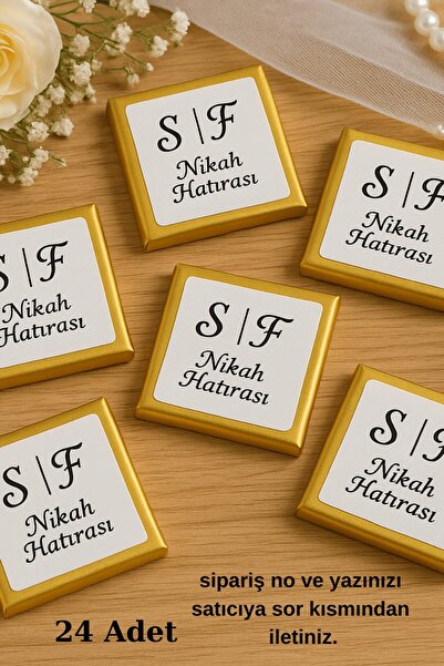 Emtory Home 24 Adet Gold Detaylı Kişiye Özel Stickerlı Sütlü Çikolata - Nikah...
