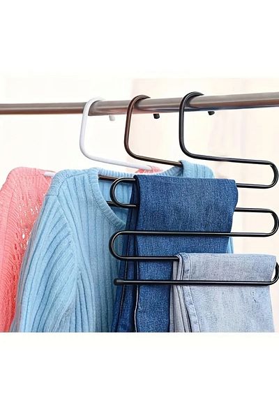 Turkco (1 Piece) 5-Layer Multi-Layer S-Shape Trouser Scarf Towel Rack Does Not Leave Marks, Non-Slip, Metal, Black