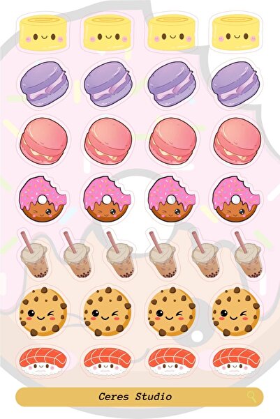 Ceres Studio Mini Food Minik Yemek Figürleri Fast Food Tema Sticker Etiket 30...