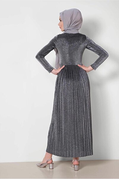 Alvina Pleated Silvery Dress 4126