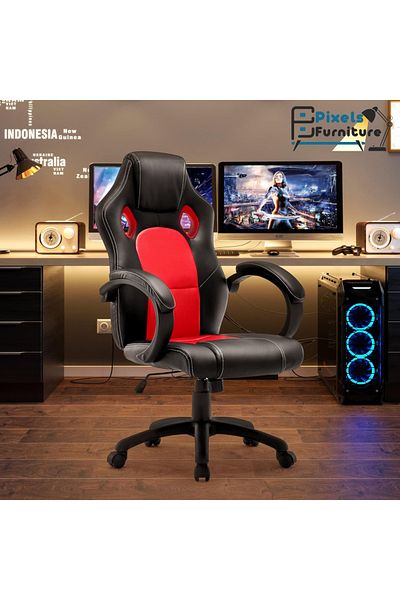 PixelsFurniture Pixel Furniture Leather Gaming Chair, Comfortable High Back Computer Office Chair with Head Support
