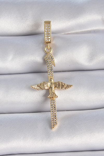 NEZADE STORE Brass Gold Color Zircon Stone Detailed Elif Model Phoenix Figure Ajda Charm - Lisinya
