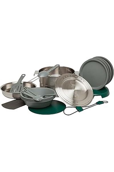 Mu Art Ahşap Adventure Stainless Steel Camping Cook Set, 21 Piece Silver