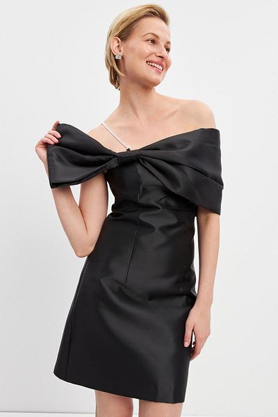 Setre Rochie mini neagră fără bretele cu detaliu de panglică