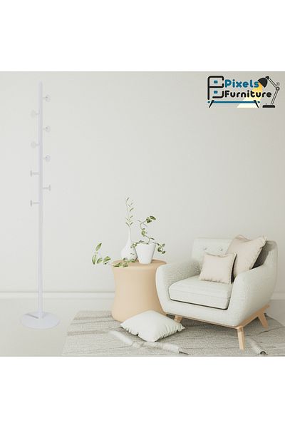 PixelsFurniture Pixel Furniture Modern Design Metal Clothes Hanger, Marble Base with 8 Hooks for Hanging Clothes and Scarves
