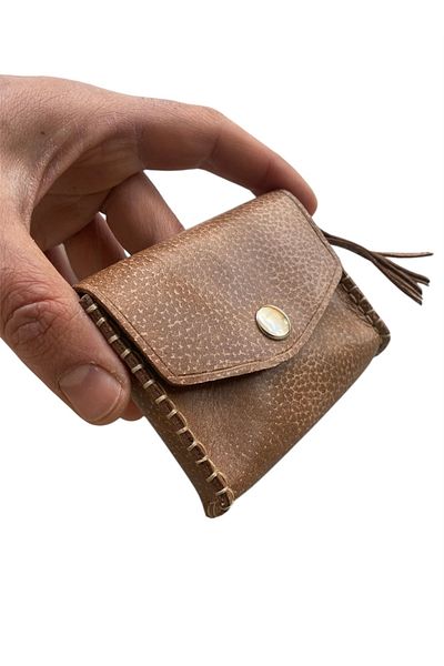 Deri Cuzdan Genuine Leather Pouch Series Card Holder, Retro Hand Stitched Women's Mini Wallet