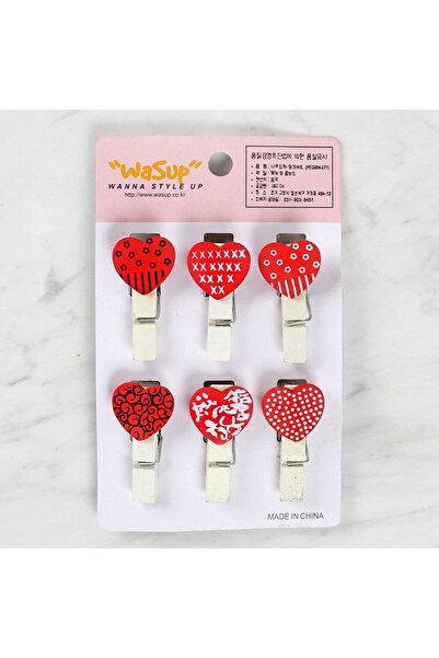 N&M STORE Loren Decorative Red Heart Patterned Pegs Set of 6