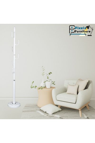 PixelsFurniture Pixel Furniture Modern Design Metal Clothes Hanger, Marble Base with 6 Hooks for Hanging Clothes and Scarves