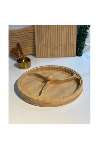 Mu Art Ahşap 3 Compartment Snack Bowl with Lid