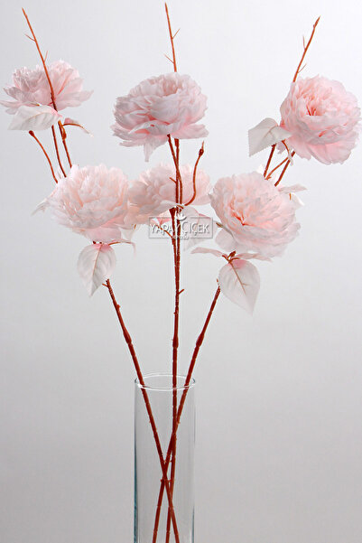 Yapay Çiçek Deposu Yapay 2 Güllü Şakayık Çiçeği Dalı 77 cm Şeker Pudra