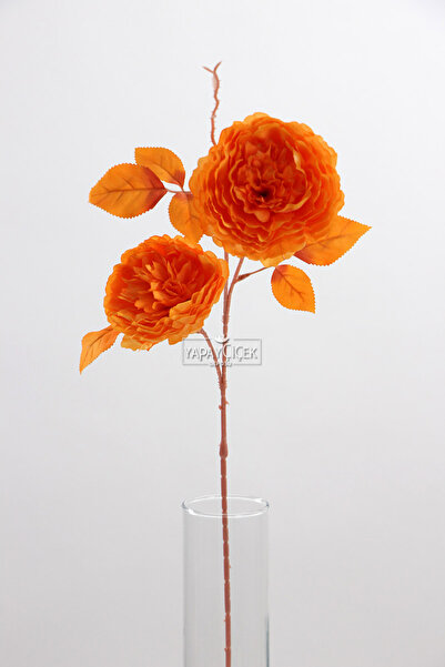 Yapay Çiçek Deposu Yapay 2 Güllü Şakayık Çiçeği Dalı 77 cm Turuncu