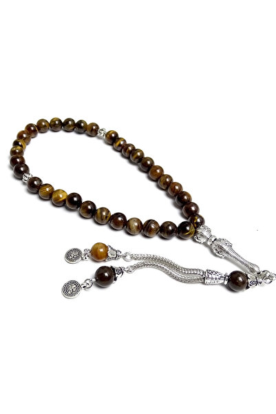 Tesbih Ruyasi مسبحة صلاة من حجر عين النمر الطبيعي - تصميم الألبكة والرمل