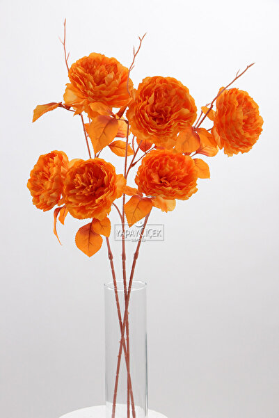 Yapay Çiçek Deposu Yapay 2 Güllü Şakayık Çiçeği Dalı 77 cm Turuncu