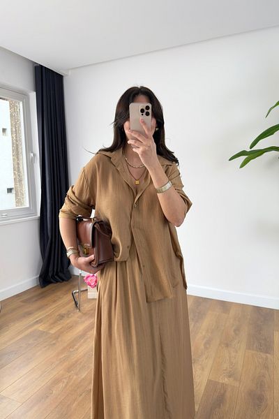 BİRCANÇİL Velanna Camel Shirt Skirt Set