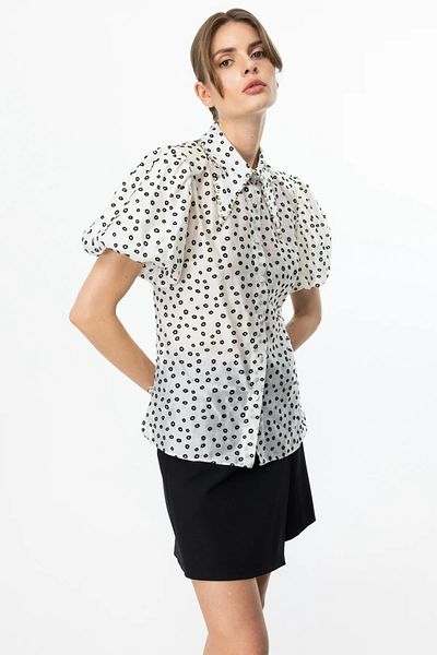 Ekol Balloon Sleeve Floral Printed Blouse Ecru