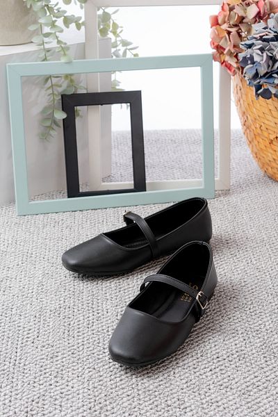 Slipcat Women's Daily Blunt Toe Ballerina Shoes with Single Belt Buckle