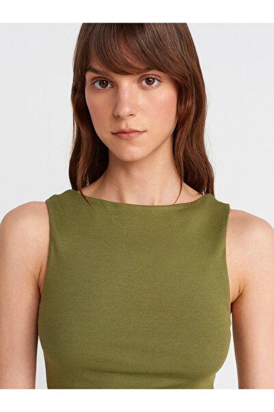 Dilvin 21061 Ασύμμετρη ντραπέ αμάνικη μπάλα-ανοιχτό χακί