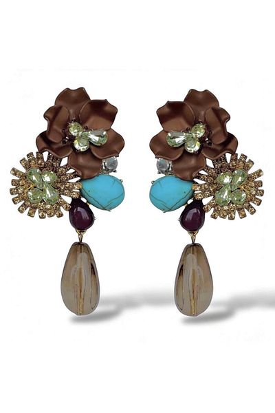 neslyaccessories “Earth Bloom” Bronze Flower Statement Earrings