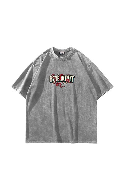 Sekizbiraltı Breakout Printed Oversize Unisex Washed White Tshirt