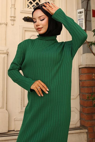giyze Ribbed Knitwear Dress Emerald Green 24207