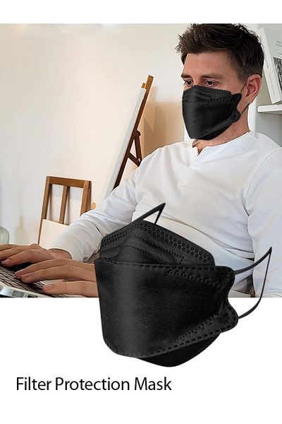 KF Mask كمامة وجه ثلاثية الأبعاد KF94 سوداء | 10 قطع | كمامة أمان للبالغين بكفاءة ترشيح عالية | واقية
