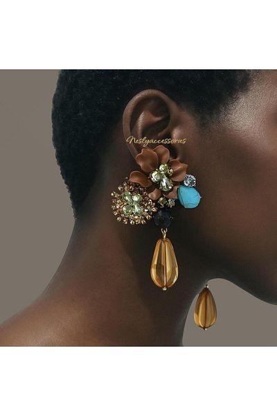 neslyaccessories “Earth Bloom” Bronze Flower Statement Earrings