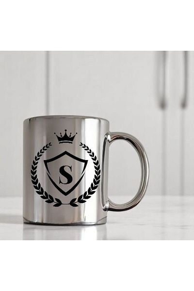 Nino Store 🏆 ✨   Silver Mirrored Color Mug with King Crown Initials - 300 ml |   Double Sided Printing 🎁 ☕