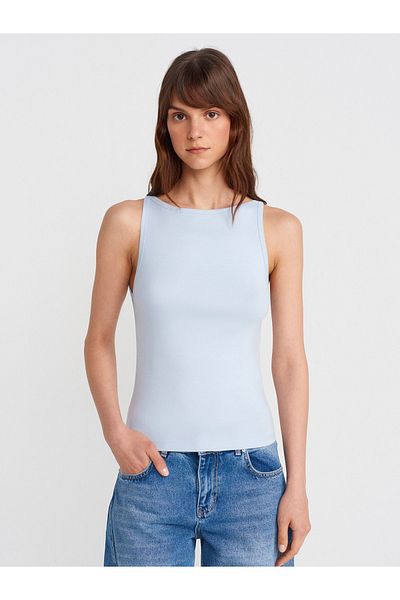 Dilvin 21048 Halter Neck Top-ανοιχτό μπλε