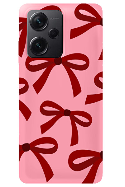 WANNA PROTECT Xiaomi Redmi Note 12 Pembe İçi Kadife Kırmızı Fiyonk Desenli Si...