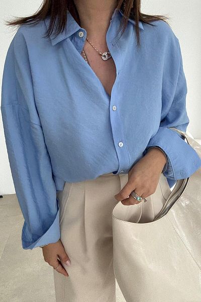 ELVAN TOLON Blue Cuff Sleeve Tril Shirt