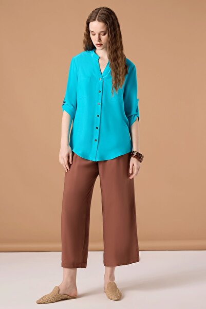 UPGRADE Arka Şerit Detaylı Gömlek Turkuaz