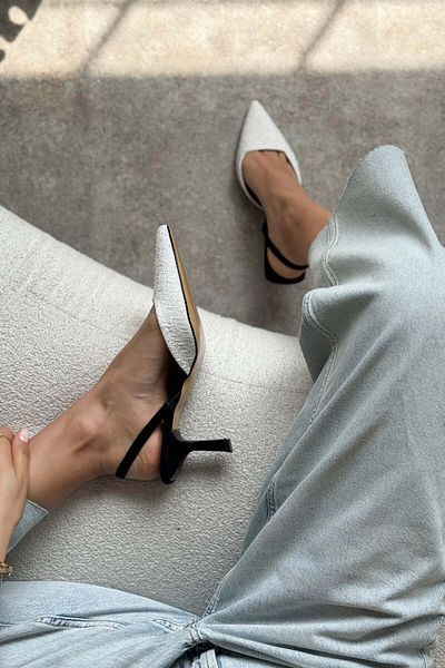 NİŞANTAŞI SHOES Damskie buty na obcasie Ponnie White Kilim Pointed Toe