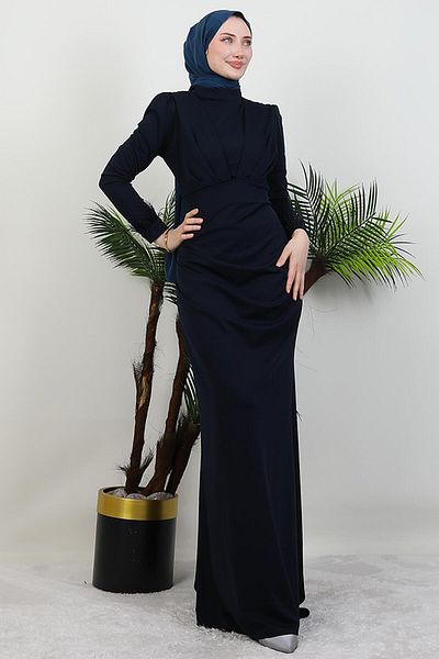 GİYZAMİLA Φόρεμα με λαβή με γούνινο πέτο Navy Blue