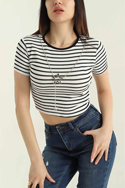 İKLİM LİFE Μπλούζα με ρίγες με λεπτομέρεια κολιέ