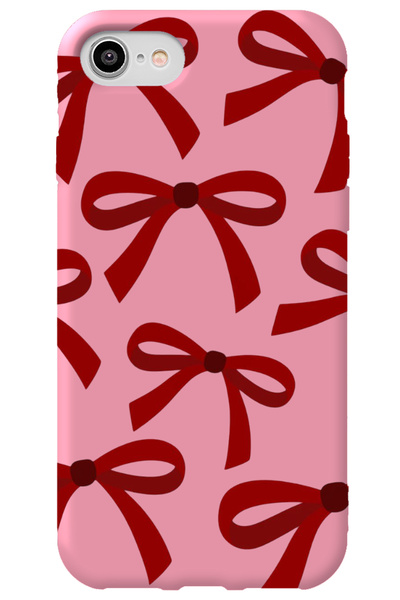 WANNA PROTECT iPhone 16e Pembe İçi Kadife Kırmızı Fiyonk Desenli Silikon Tele...