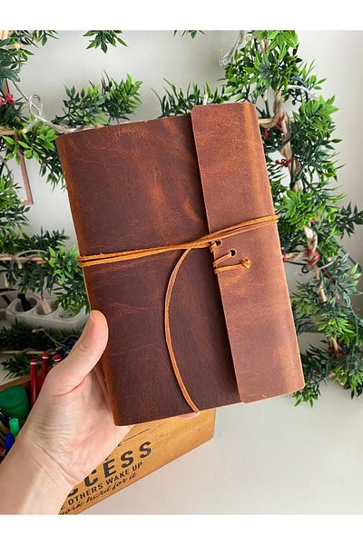 ALESTA LEATHER (Writing Name) Leather Covered Hand Sewing Notebook - Handmade Genuine Leather