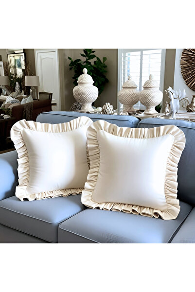 Bc Home 2'li Krem Country Fırfırlı Kare Kırlent Kılıfı Yumuşak Dokulu Vintage...