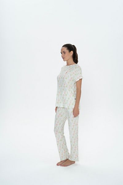 U.S. Polo Assn. U.S. Polo Assn. Women's Ecru Palm Patterned Crew Neck Pajama Set - Arass20J08W2J
