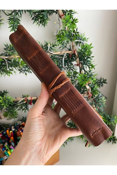 ALESTA LEATHER (Writing Name) Leather Covered Hand Sewing Notebook - Handmade Genuine Leather