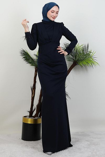 GİYZAMİLA Φόρεμα με λαβή με γούνινο πέτο Navy Blue