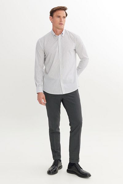 AC&Co / Altınyıldız Classics Men's Light Gray 100% Cotton Slim Fit Slim Fit Button Collar Shirt