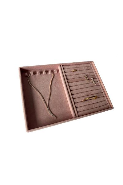 MeGass Dekor Domestic Production Rio Model Suede Fabric Pink Color Nails-Sausage Drawer Jewelry Stand