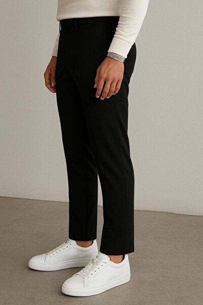 Tutals Erkek Siyah Renk İtalyan Kesim Bilek Boy Slim Fit Rahat Kalıp Kumaş Pantolon