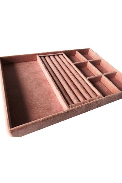 MeGass Dekor Domestic Production Lisbon Model Suede Coating Pink Color Mix Inside Drawer Jewelry Organizer