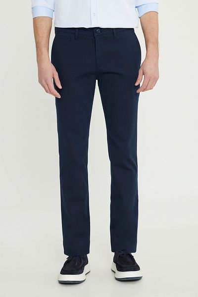 ALTINYILDIZ CLASSICS Men's Navy Blue Cotton Slim Fit Slim Fit Dobby Side Pocket Stretch Casual Trousers
