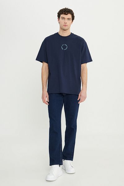 AC&Co / Altınyıldız Classics Men's Navy Blue 100% Cotton Oversize Fit Loose Cut Crew Neck Printed T-Shirt
