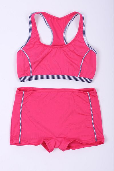 Lio20 Girls Striped Swimwear Bottoms Bikini Set-Pink-Age 7-16