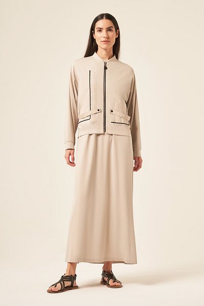 Ceremony Macrame Rope Detailed Bomber Dress Suit 5976 Stone