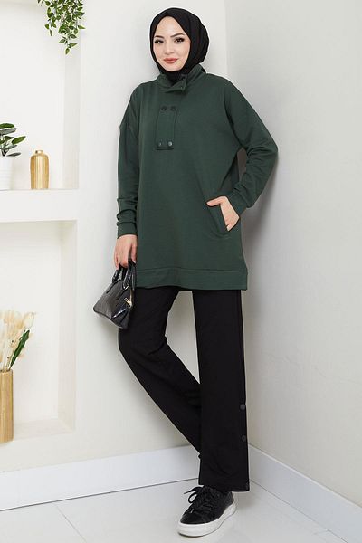 hafsamina Snap Detailed Suit Khaki Hm2719