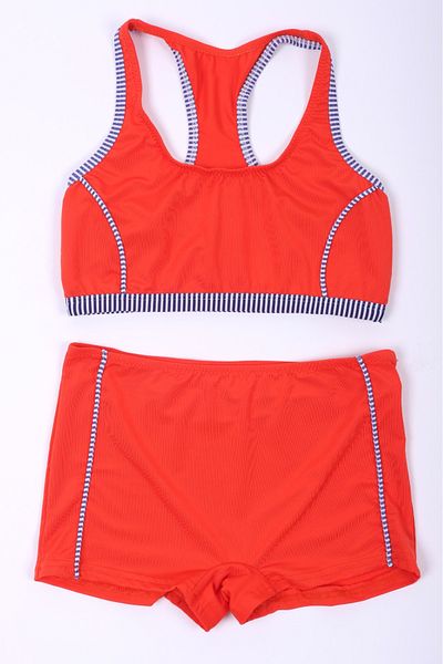 Lio20 Girls Striped Swimwear Bottom Bikini Set-Orange-Age 7-16
